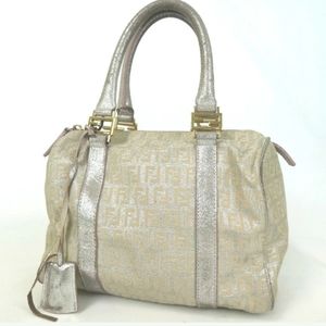 AUTHENTIC FENDI  Metallic Jacquard Zucchino Mini Forever Boston Gold Silver